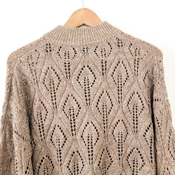 Brunello Cuccinelli Pailette Crochet Lace Bomber Cardigan in Tobacco Tan Large - Picture 8 of 12
